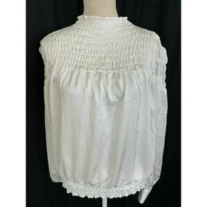 Waverly Gray Womens Solid White Mock Neck Long Sleeve Top Small